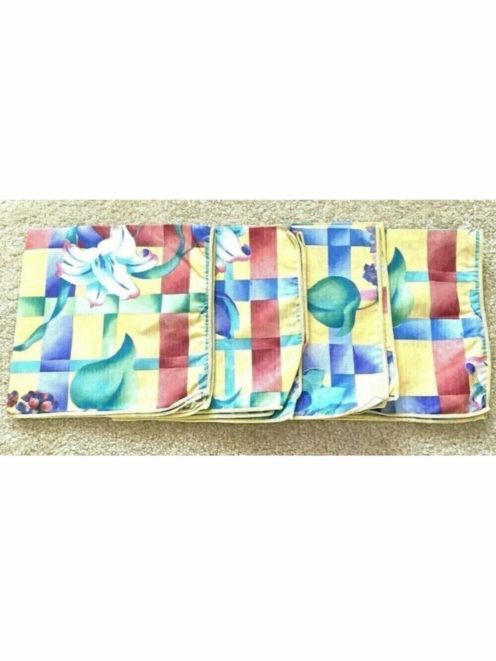 Yellow Day Lilly Cloth Napkins Farmhouse Cottage Square Easter Spring 90s Lot 4x